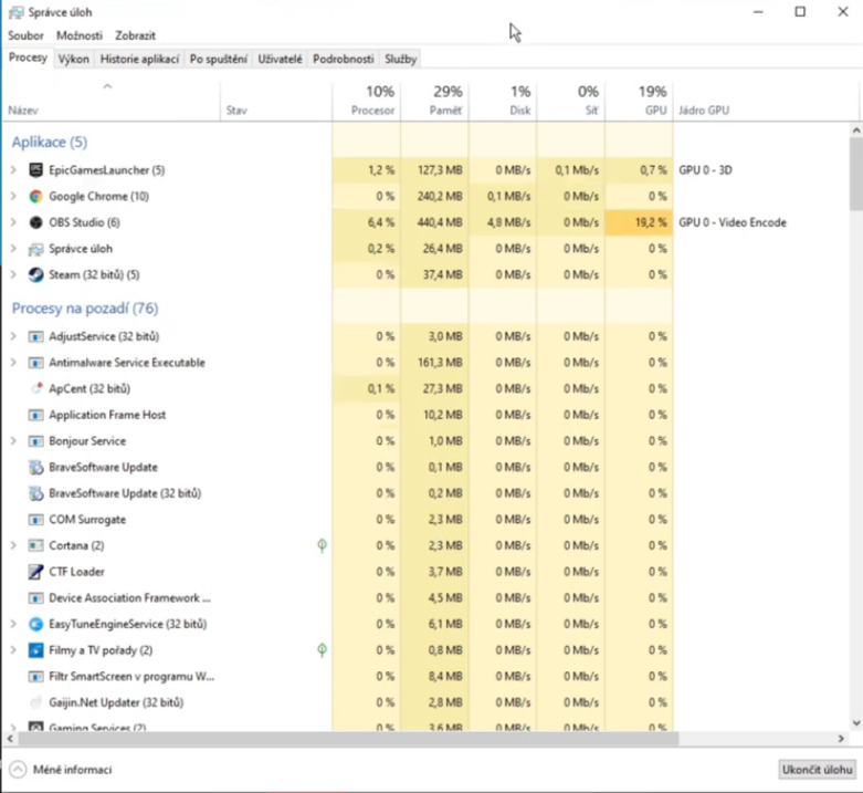 Správca úloh – záložka Spustenie (Startup)